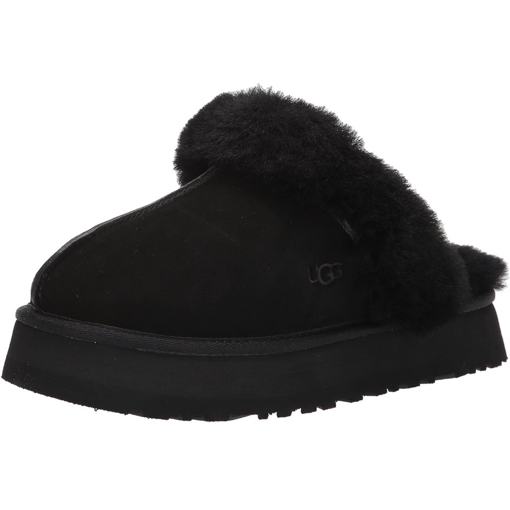 NWTS UGG Black Disquette Sheepskin Platform Slippers